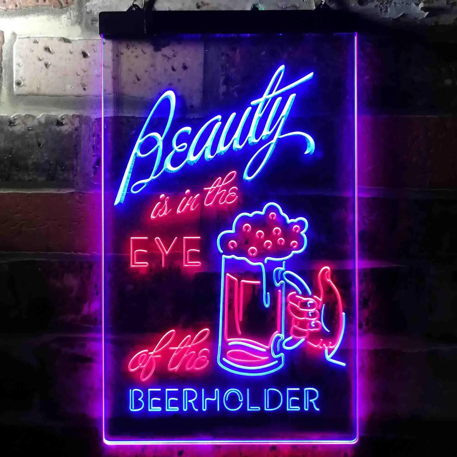 Beauty is in The Eyes of The Beer Holder (Humor) Dual Color Led Neon Sign st6-i3668