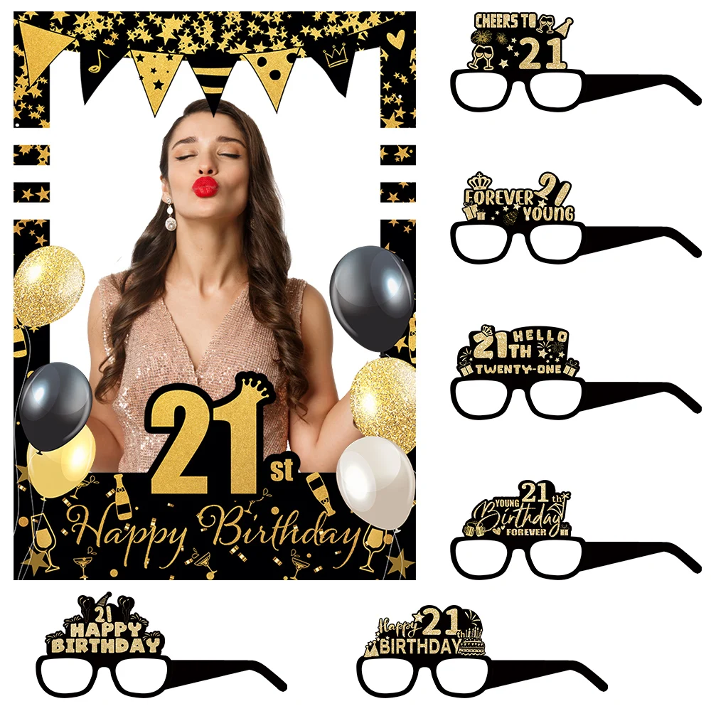 Gold Black 18 30 40 50 Years Glasses Photo Booth Frame Adult 21st 30th 40th 50th Birthday Photo Booth Props Birthday Party Decor