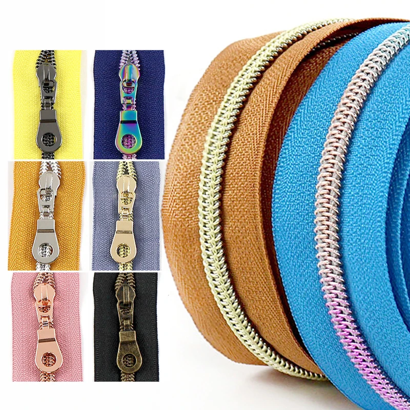 

2/5M 5# Nylon Zippers Tape+Slider for Coat Garment Bag Cloth Coil Zipper Jacket Coat Closure Zips Repair DIY Sewing Accessories