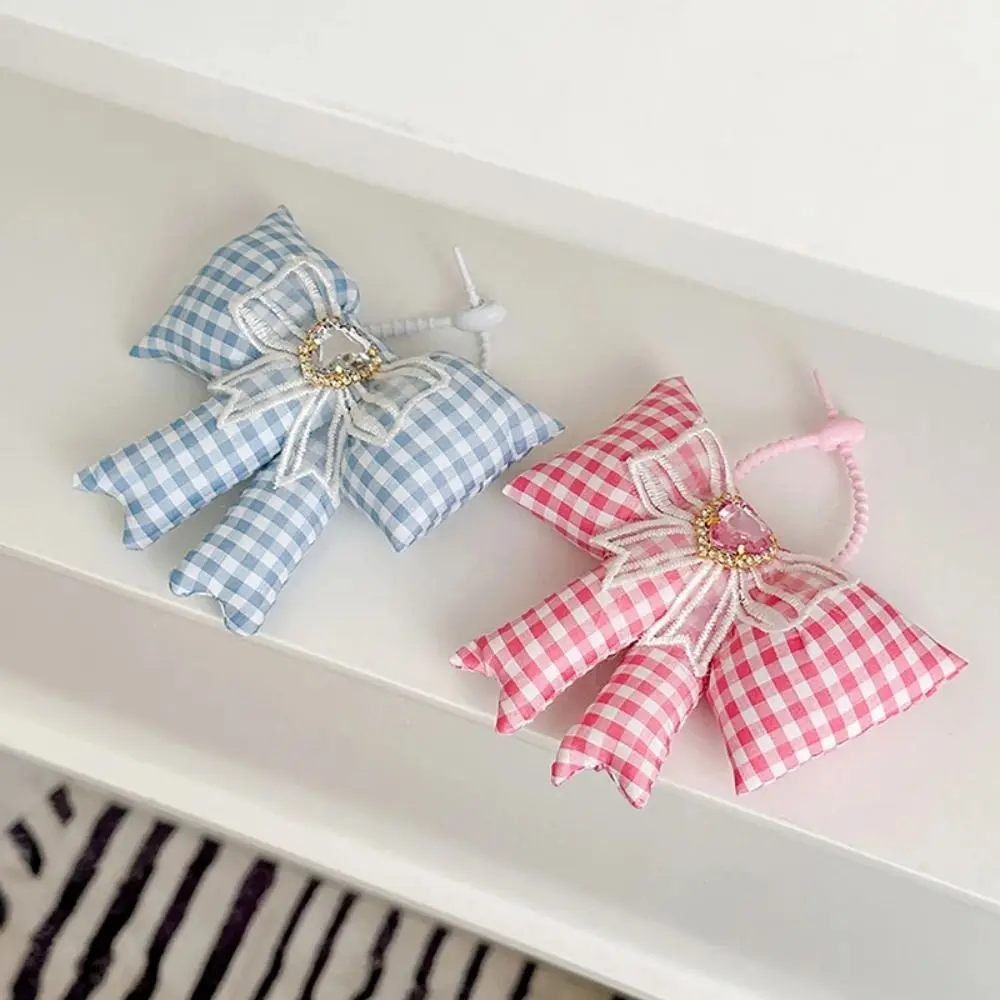 Elegant Cloth Bowknot Bag Pendant Lattice Heart Bow Keychain Korean Style Keyring Phone Chains Girls