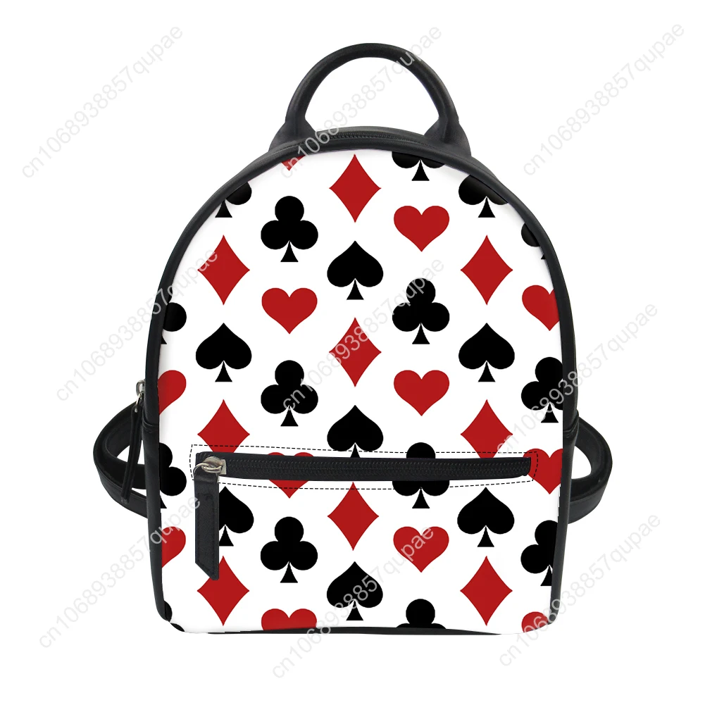 Playing Card Poker 3D Printed Pattern Custom Backpack Purse Carter Schoolbag Double Shoulder Bag Mini Daypack Leather Travel Bag