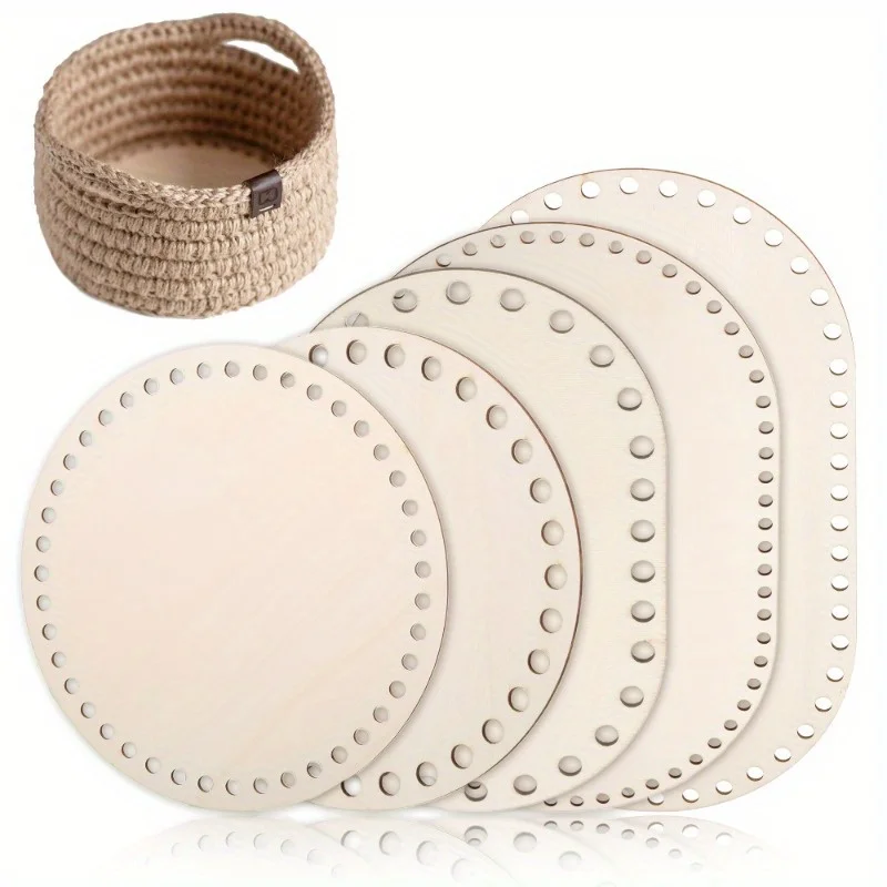 5 Stück Holzkorb-Böden, rund, oval, massiv, unbehandelt, zum Häkeln, 5 Größen, DIY-Korb, Heimdekoration, Bastelbedarf