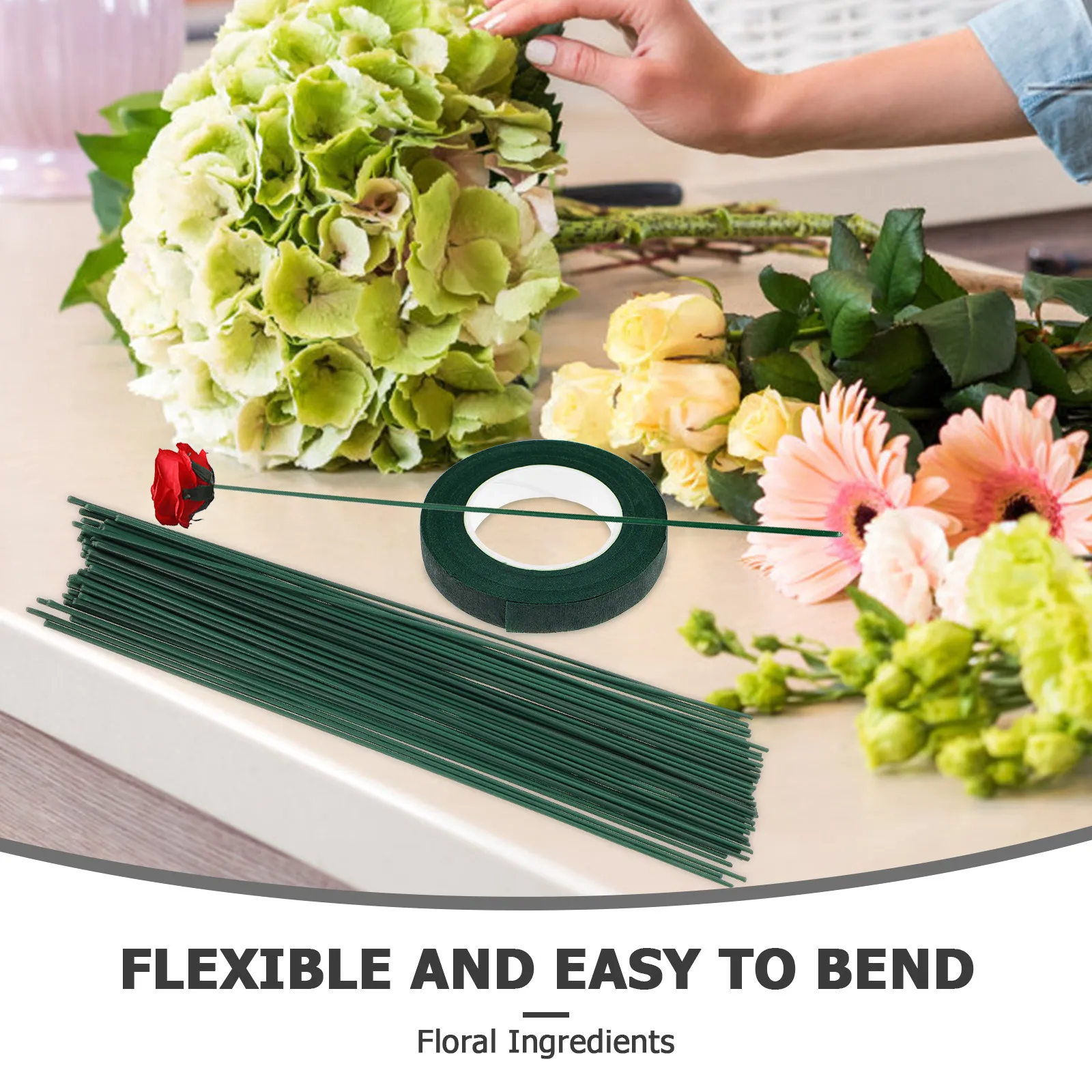 Tape Bouquet Faux Flower Florist Green Floral Wire and for Artificial Flowers Stem Wrap