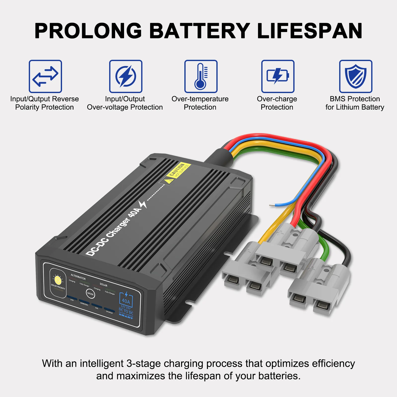 40A 25A RV DC-DC Battery Charger with Isolator and MPPT Controller, Auxiliary Battery Charger for Camper Van and Caravan