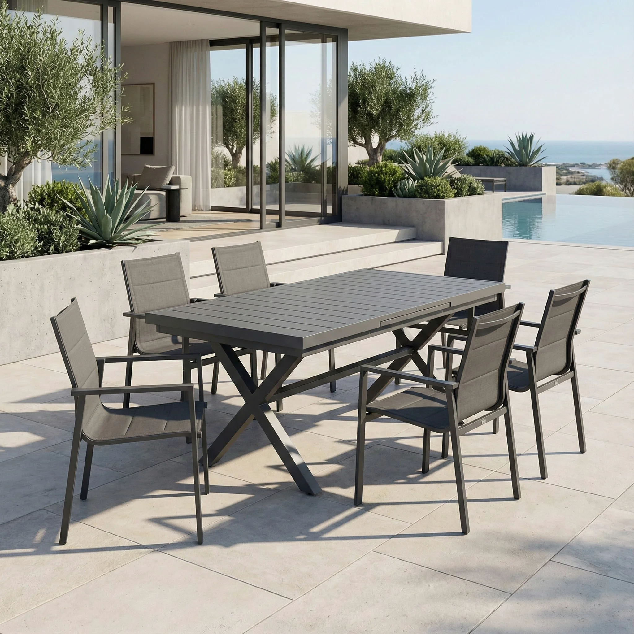 xx-Modern Aluminum Alloy Extendable Outdoor Dining Table With Waterproof Design Stackable & Lightweight For Garden/Patio Use^