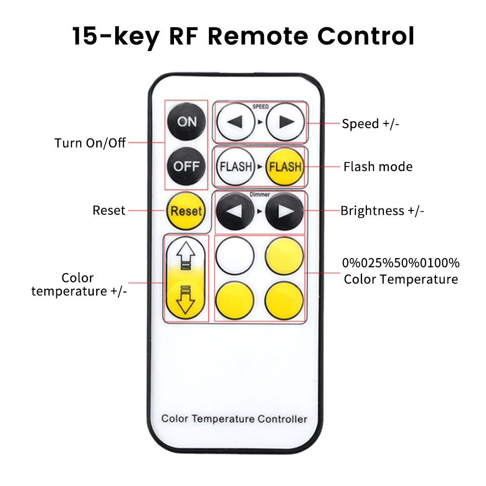 DC5-24V Mini 15 Keys RF Wireless Dual Color Temperature LED Dimmer Controller Light Strip For 8-15M Distance With Battery