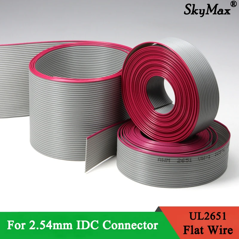 1~20m 1.27mm UL2651 Gray Wire Flat Ribbon Cable 28AWG 10 14 16 20 26 30 34 40 50 60pins 300V for 2.54mm IDC Connector Data Cable