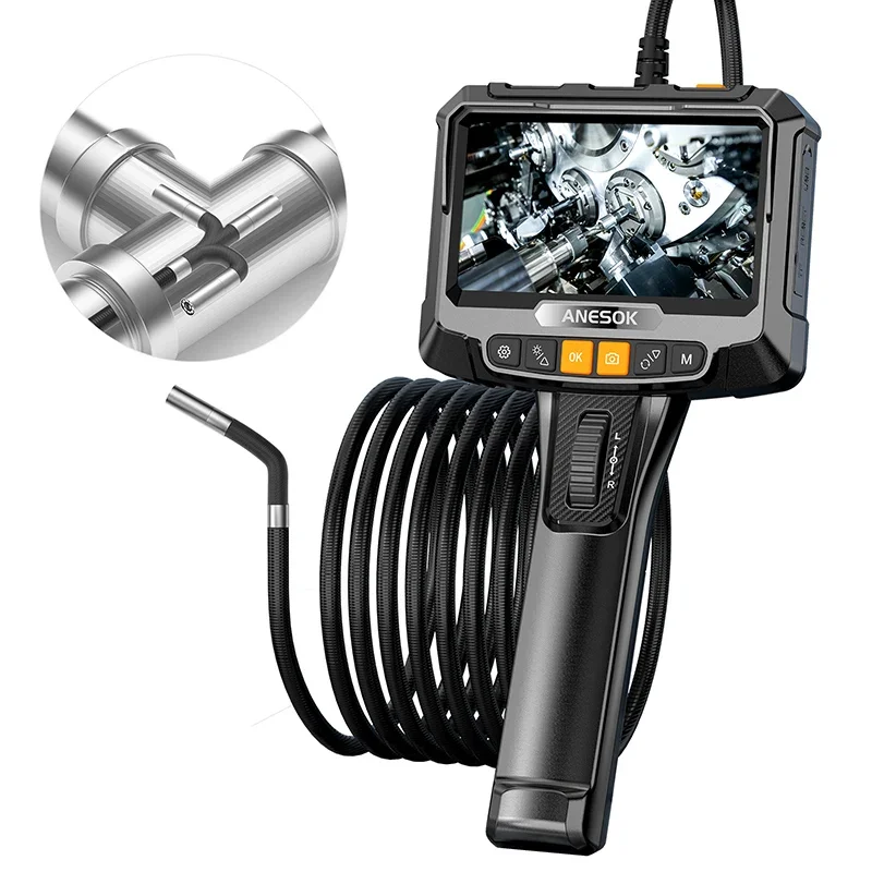 กล้อง Borescope แบบข้อต่อสองทางพร้อม LCD IPS ขนาด 5.0 นิ้วพร้อมไฟ 8 ดวงสําหรับกลศาสตร์ยานยนต์