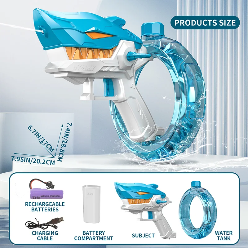 2025New Vollautomatische Kontinuierliche Feuer Watergun Sommer Wasser Gaming Spielzeug Shark Elektrische Wasser Pistole Große Kapazität Wasser Spritzpistole