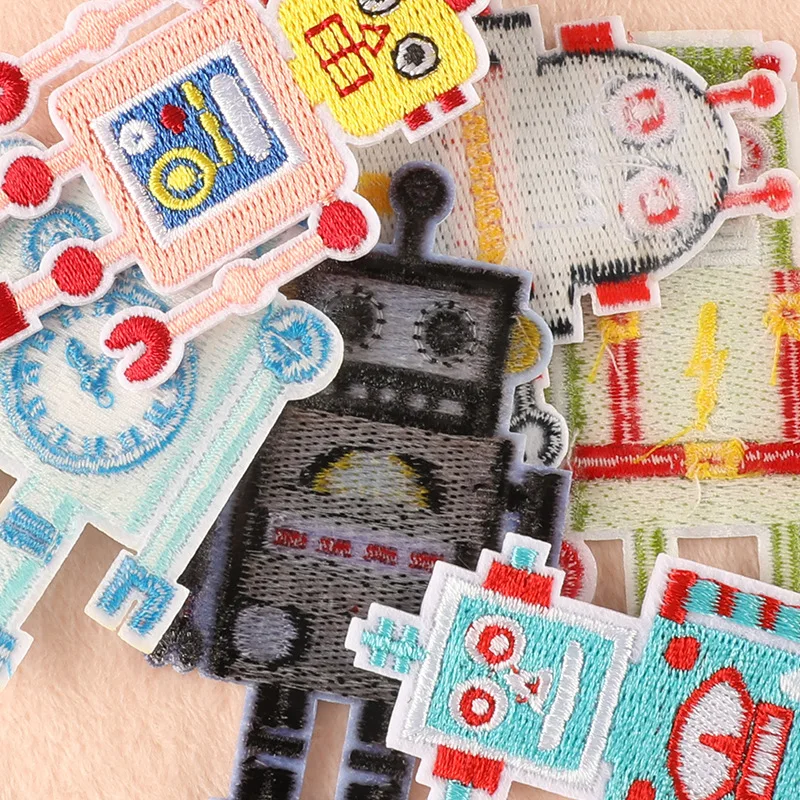 embroidery robot patch,cute small cartoon badges,money appliques,embroidered sequined dollars patches for clothing