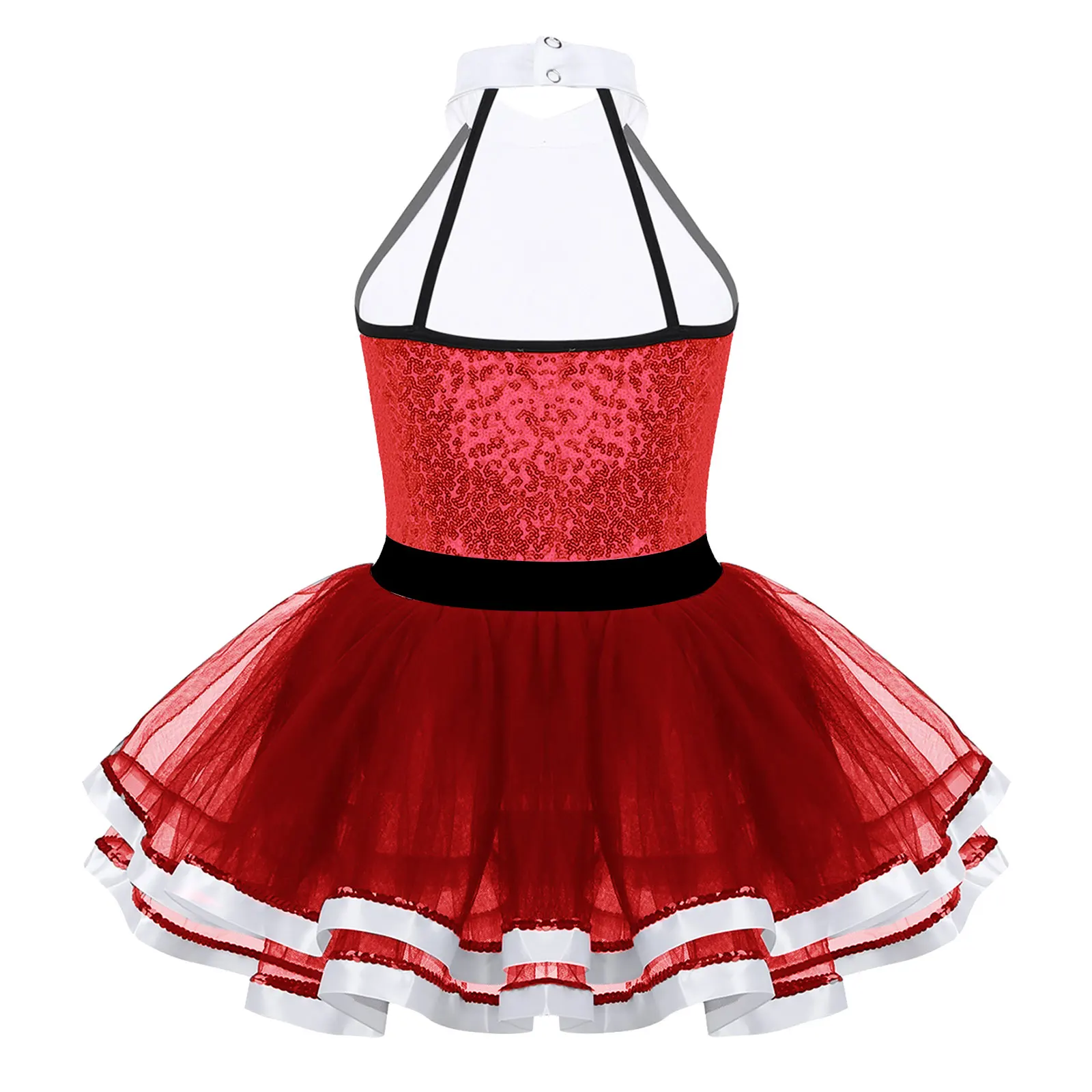 Kids Girls Halloween Christmas Dance Dresses Sleeveless Halter Leotard Tulle Dress for Ice Skating Roller Dancewear Party Gift