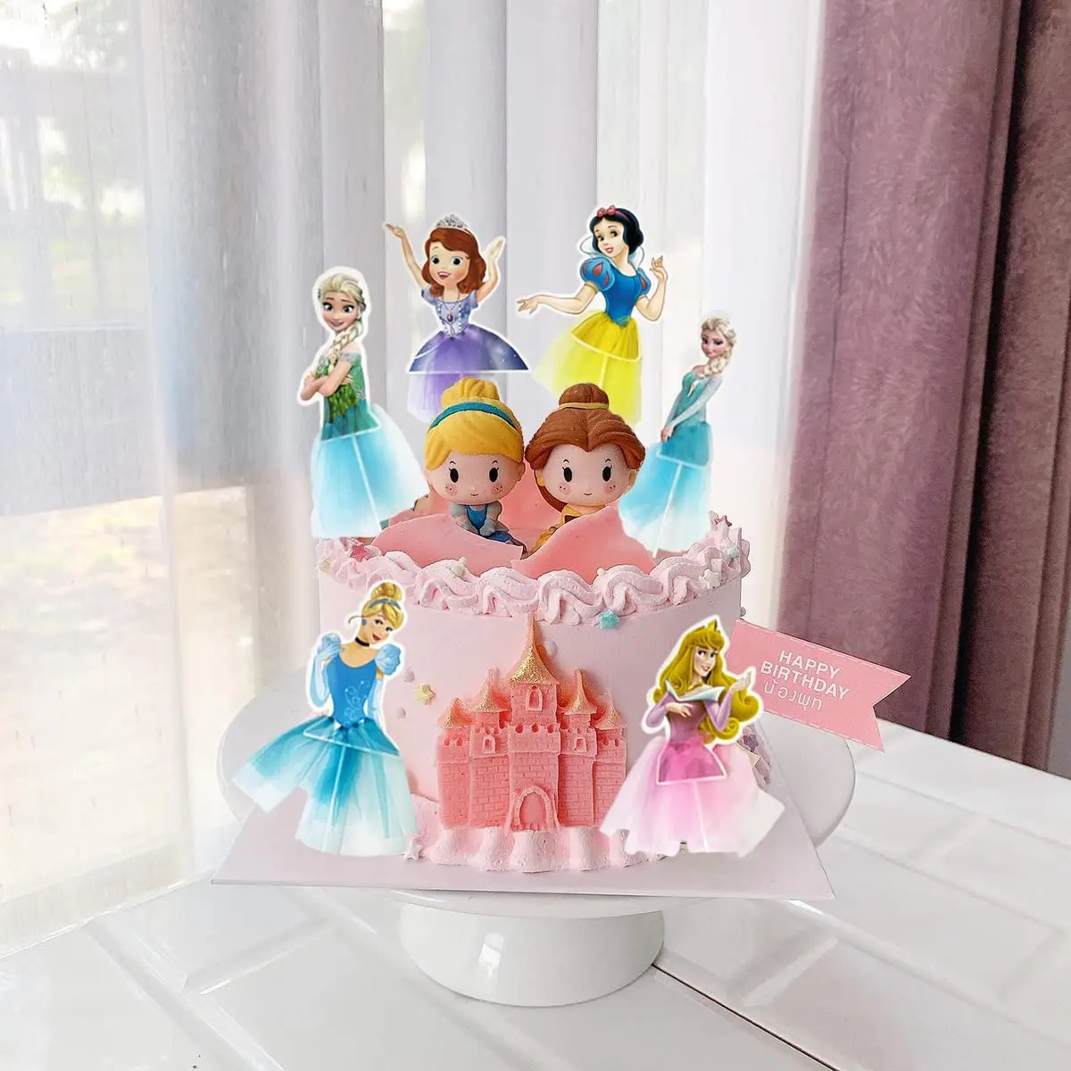 ديكورات كعكة الأميرات من ديزني للفتيات ، أغطية كب كيك ، علم مجمد ، لوازم عيد ميلاد سعيد ، ديكور استحمام الطفل