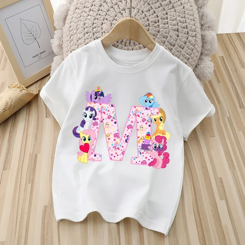 My Little Ponys Girls Anime Cotton T-shirt Children Cartoon Printed Tops Summer Fashion Cute Clothing Kids Short Sleeve Clothes