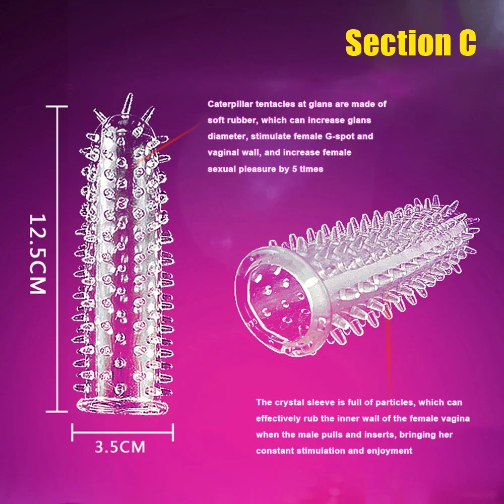 Spike Penis Sleeve Reusable Condoms Sex Toys for Men Delay Ejaculation G Spot Stimulation Safer Contraception Cock Ring Extender view 3
