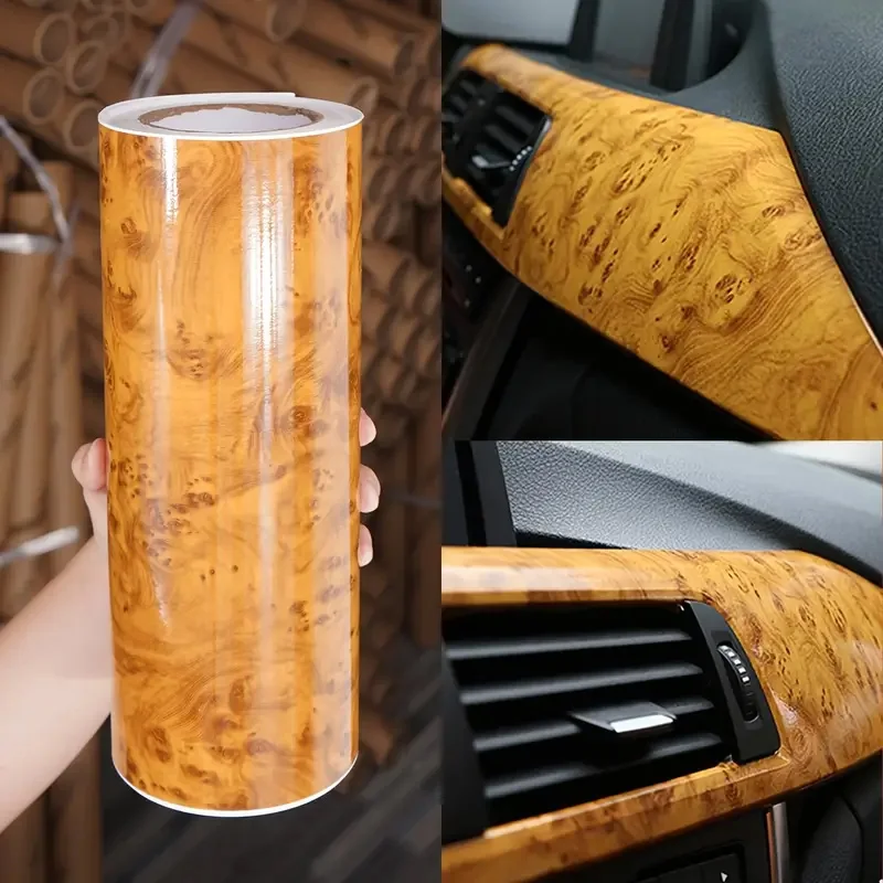 Glänzende Holzmaserung-Textur Vinyl-Folienrolle für Heim- und Büromöbel Luftfreisetzende Klebefolie Aufkleber Auto-Folierung