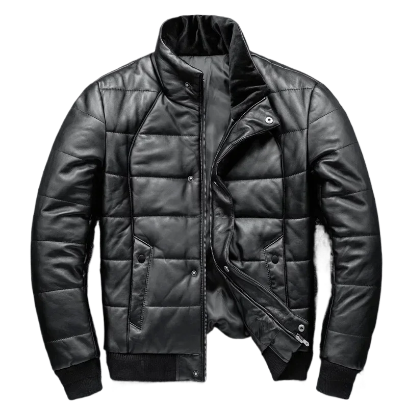Sheepskin Jacket Top Layer  Down Cotton Winter Warm Coat Stand Collar Real Leather  Men's Slim And Thickened Clothing