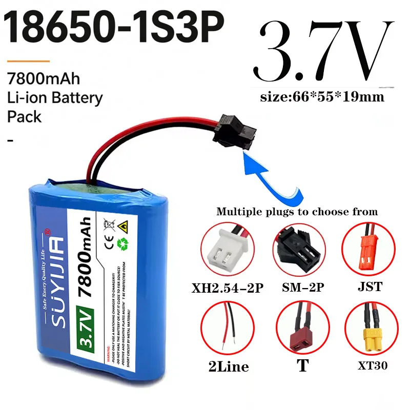 Brand new 3.7V-1S3P 18650 battery pack 7800mAh SM or XH2.54 plug with built-in BMS 1s3p protection board