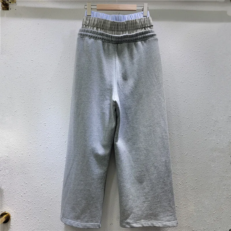 [zoci] Three Piece Waist Joint Design, Niche Wide Songhua Gray Sports Sweatpants, 2024 Autumn New Product