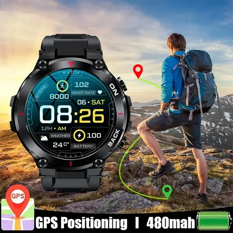 

2024 New Men's Outdoor Smartwatch 360*360 HD Screen GPS Heart Rate Monitoring. IP68 Waterproof. Compatible with Android & IOS.