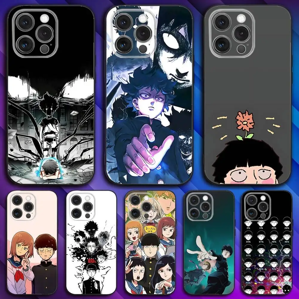

M-Mob P-Psycho Anime 100 Phone Case For iPhone 17,16,15,14,13,12,11,Pro,Max,Plus,X,XS,SE4,E,Mini,Soft Black Case