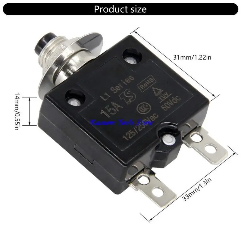 57BE Multipurpose Manual Resets Thermals Circuit Breakers 15 Amp 125 250V 50V for Electric Vehicles and Air Compressors