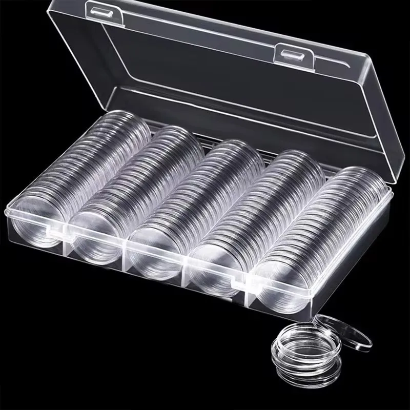 100Pcs 27mm/30mm Transparent Coin Cases Coins Storage Capsules Protection Box Container Holder Coin Collecting Box Case Collect