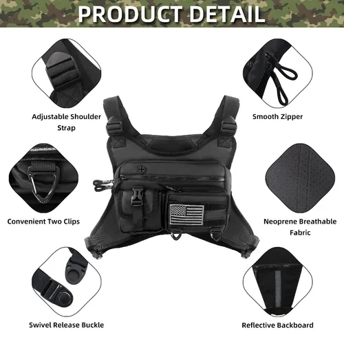 Imagen 2 del producto Bolso de pecho para deportes al aire libre para hombre, paquete táctico de chaleco para correr, paquete de pecho para deportes al aire libre
