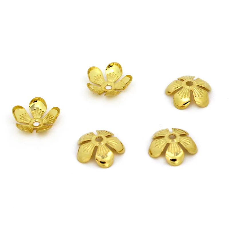 50pcs 11mm Stainless Steel Flower Bead Caps Gold Color Metal Loose Spacer Bead Caps for Jewelry Making DIY Component Accessories