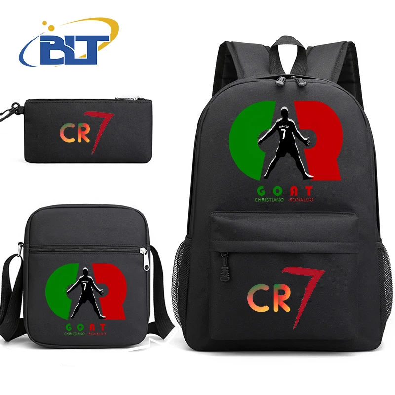 Ronaldo printed backpack set student school bag shoulder bag pencil case 3-piece set kids back-to-school gift