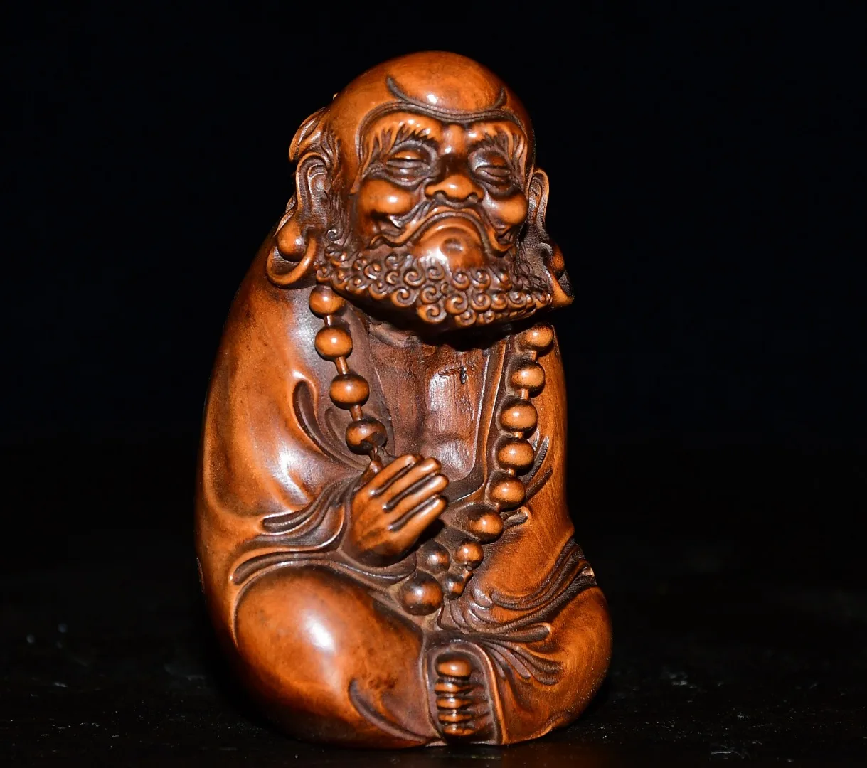 

3-дюймовая статуэтка Будды Амитабхи из старого бука, сидящего Будда Дхарма Бодхидхарма, маленькая статуэтка Будды, украшение для зала поклонения, городского дома, для изгнания демонов