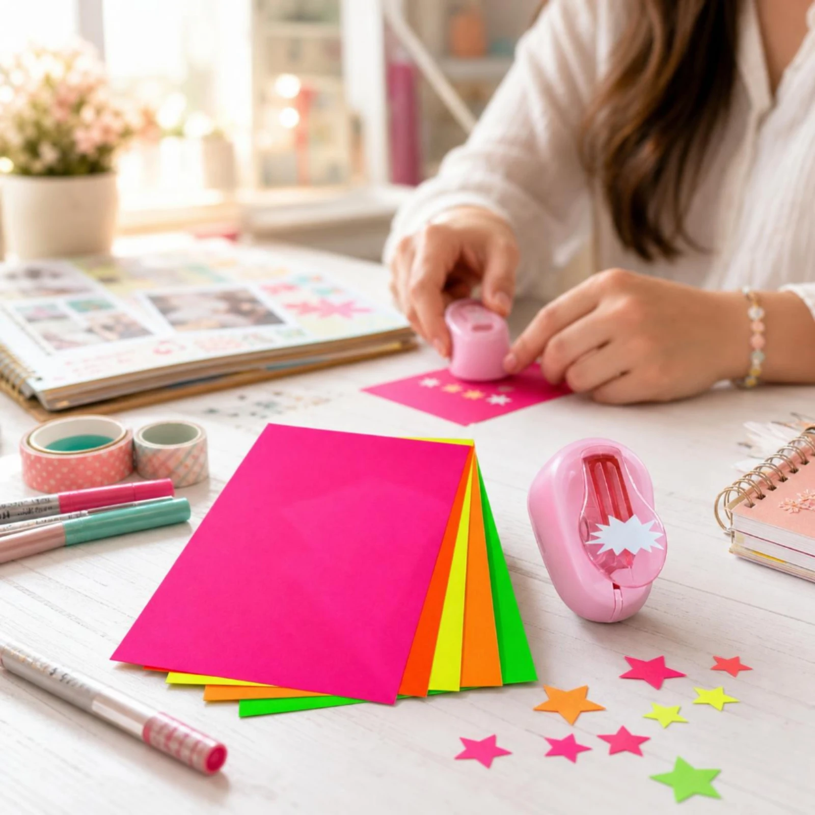 Perforatrice à étoiles manuelle Starburst, outil de loisirs créatifs rose, facile à utiliser