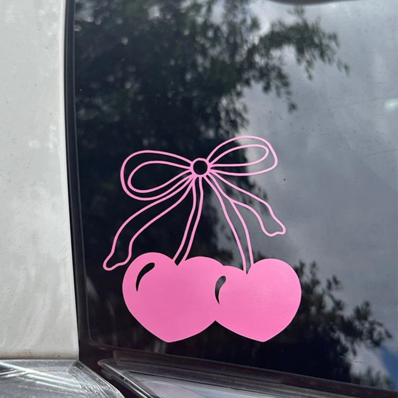 Cute Girly Cherry Bow For Car Stickers Decoration Bumper laptop Sticker Rear Window Fashion Stickers Plant Sport PVC Vinyl Decal