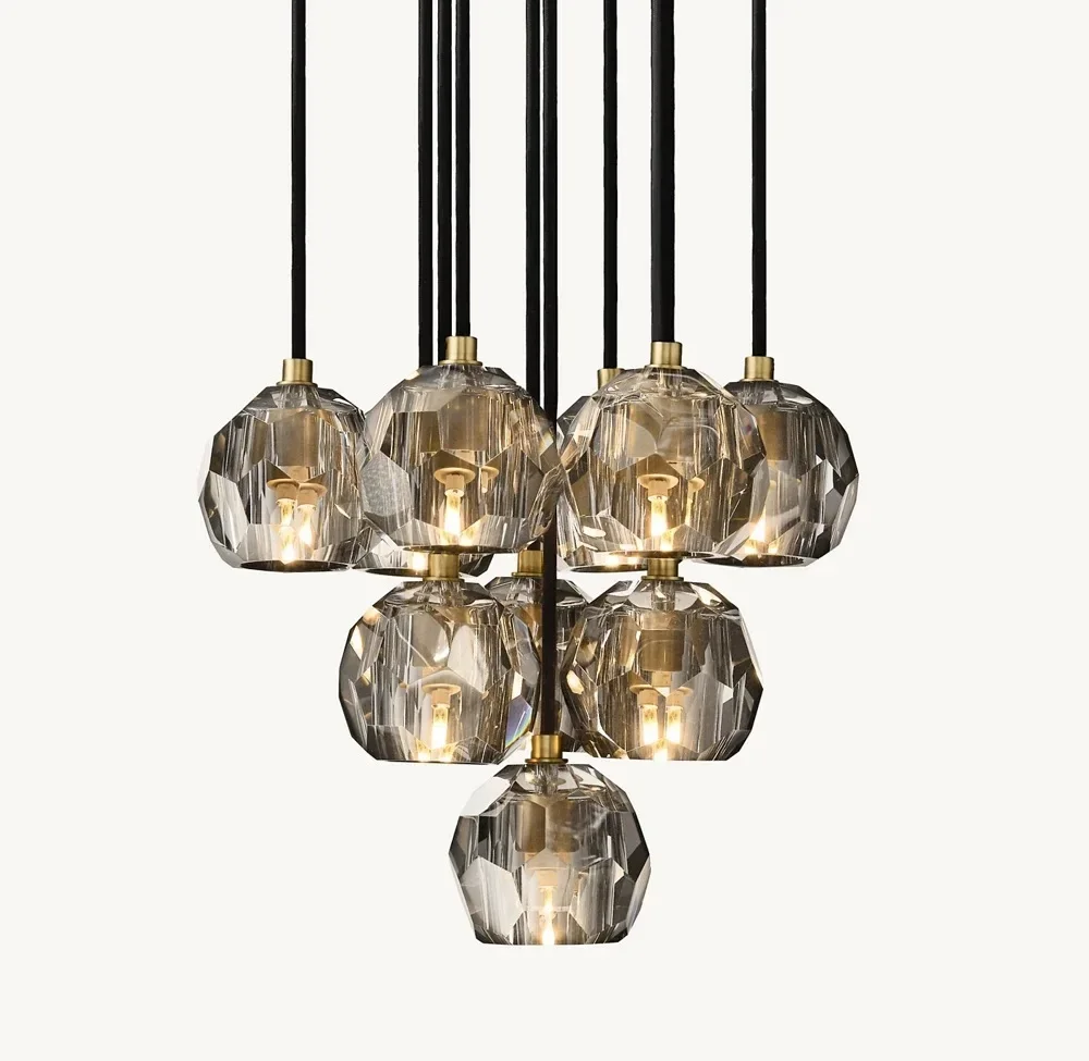 

Smoke gray round chandelier cluster chandelier modern LED bedroom ceiling pendant lamp crystal chandelier living room