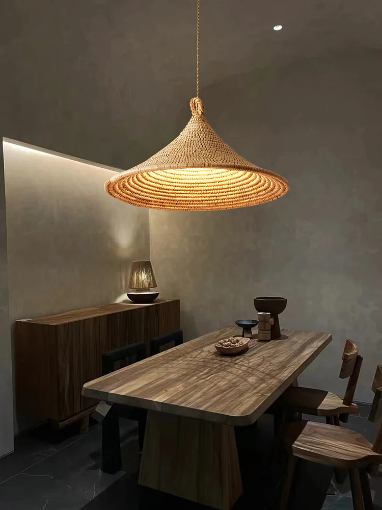 Japanese style chandelier Wabi-sabi style retro creative personality  restaurant hotel vertigo handmade rattan pendant lamp