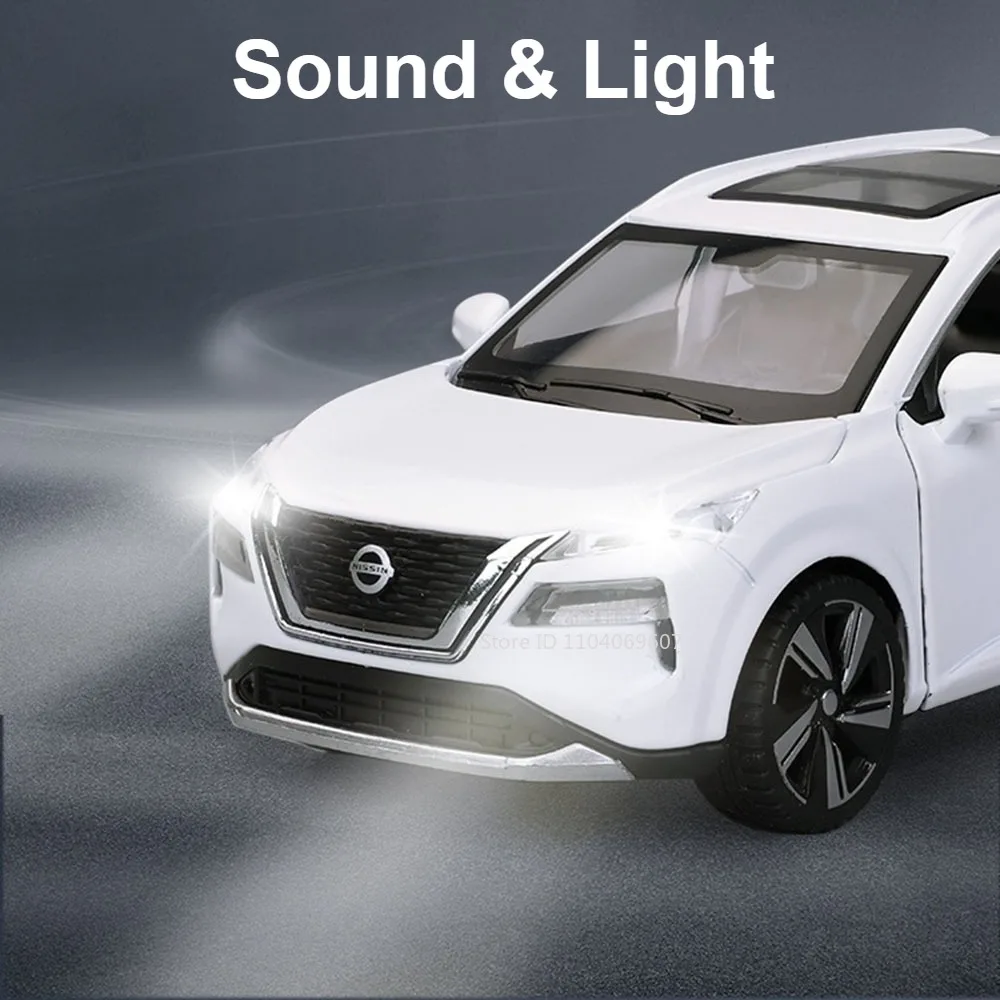 1:32 X-TRAIL Modello di auto giocattolo Pressofuso in lega Auto della polizia Tirare indietro Porte aperte Suono Luce Pneumatici in gomma Campeggio RV Regali per i ragazzi