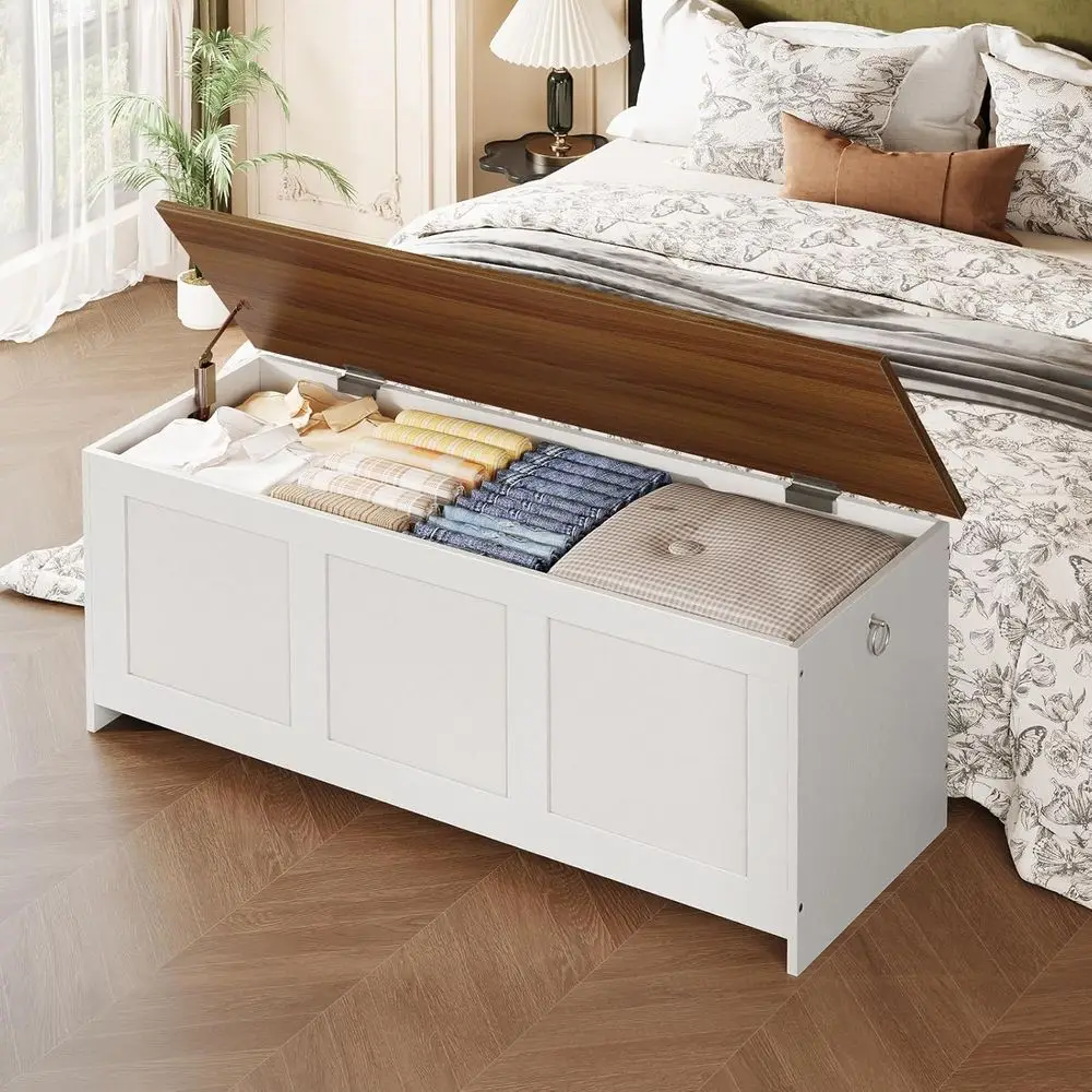 Винтажная деревянная скамейка для хранения вещей 43, подъемный сундук для игрушек, универсальный органайзер для прихожей и гостиных белого и ореха