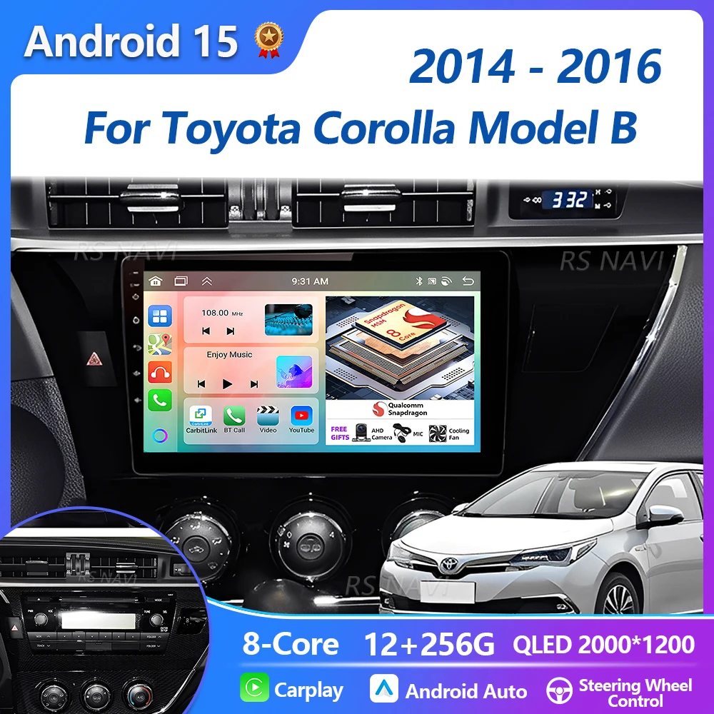 

Plug and Play Android 15 Carplay Auto Qualcomm Экран Автомобильный радиоплеер для Toyota Corolla 2014-2016 GPS Wi-Fi 4G DSP навигация