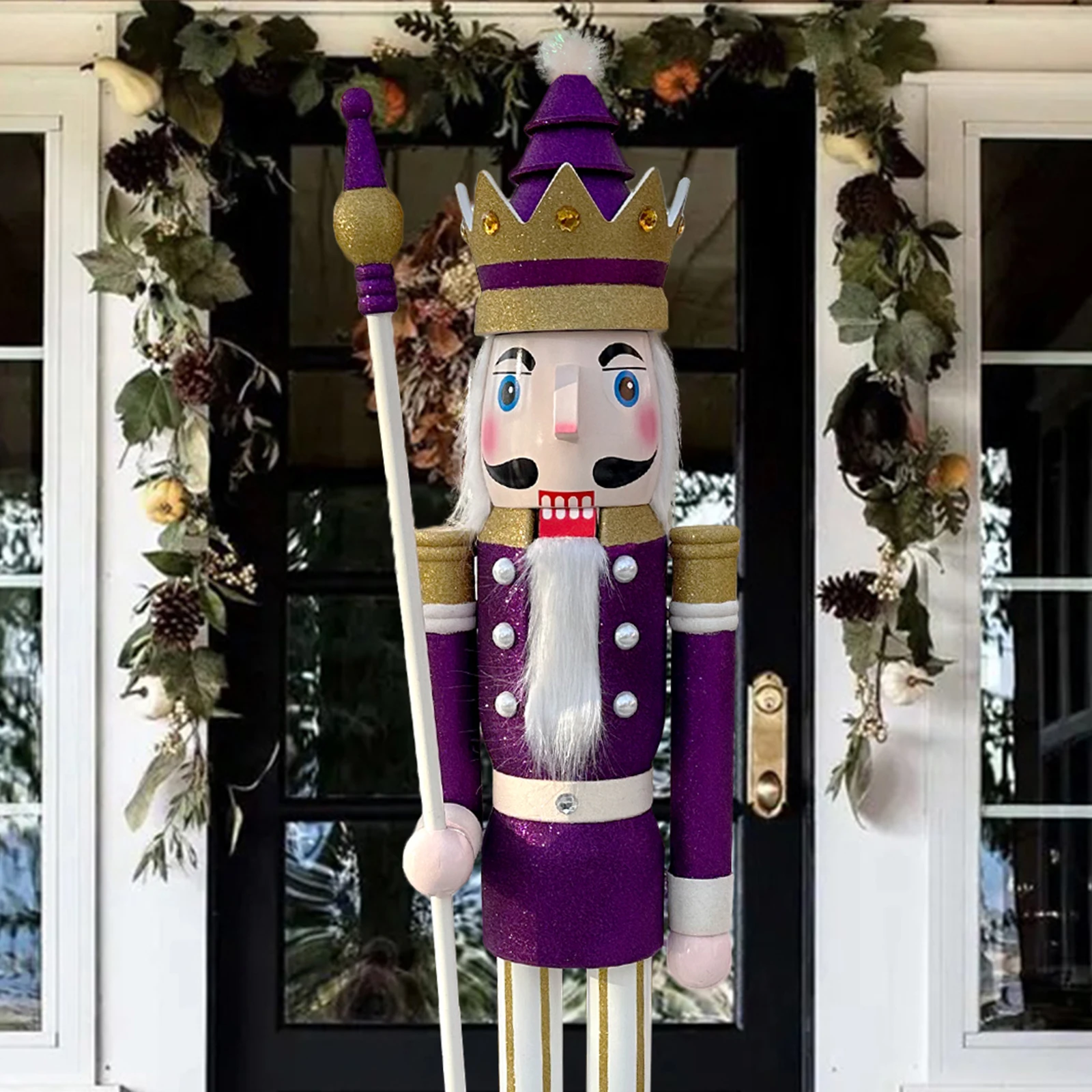 

CDL Glitter Nutcracker life size 6ft 1.8m Purple and White Glitter Large Wooden Christmas Nutcracker King Home Wedding Decor K34