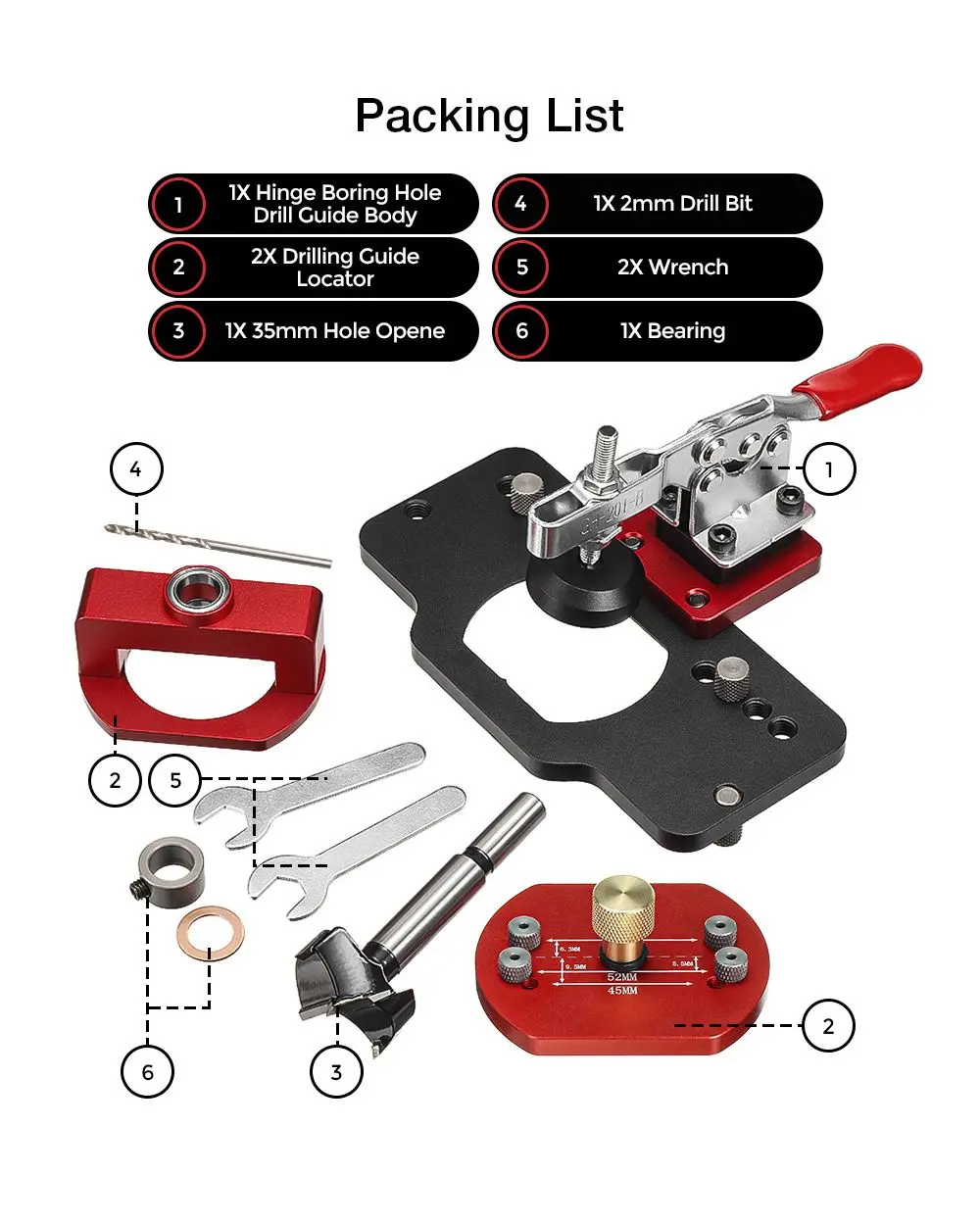 VEIKO Aluminum Alloy 35mm Hinge Boring Hole Drill Guide Hinge Jig with Clamp For Woodworking Cabinet Door Installation