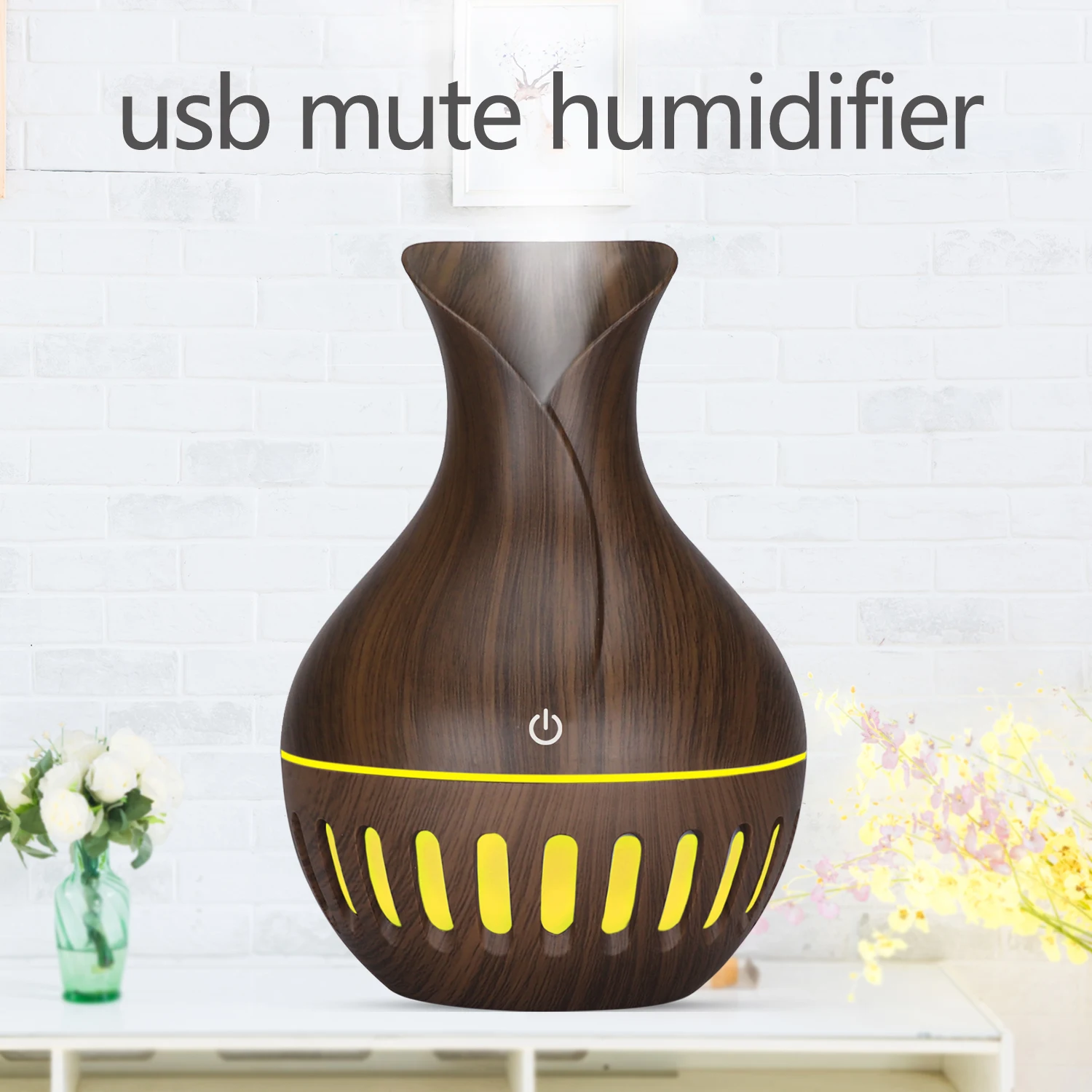 Umidificatore d'aria Aroma essenziale diffusore di olio ultrasuoni grano di legno umidificatore USB Mini nebulizzatore luce a LED