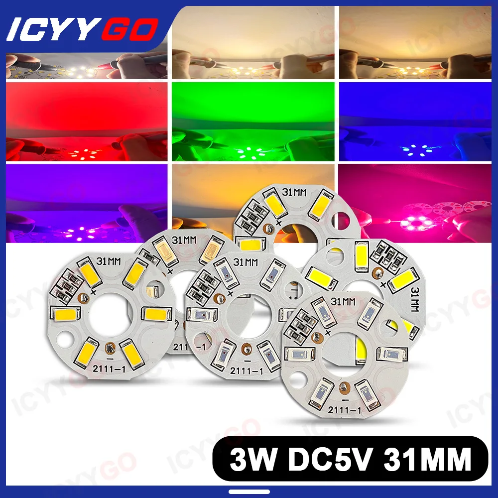 

3W 5V Low Voltage LED Warm White 4000K Red Blue Green Pink Purple Light DIY Panel Bulb Round Light Source 31MM