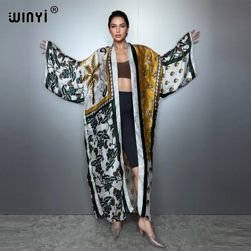 WINYI Africa boho Kimono aperto sul davanti Abiti caftano donna musulmana Cardigan abiti da spiaggia copricostume da spiaggia maxi cappotto da festa