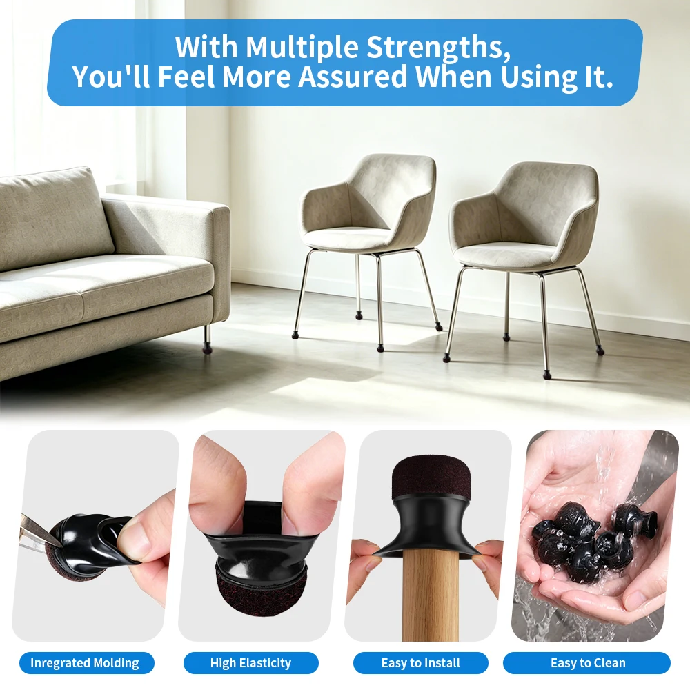 16PCS Round Chair Leg Protectors Silicone Chair Leg Caps Thickened Felt Bottom Anti-Slip Furniture Feet Pads for Hardwood Floors
