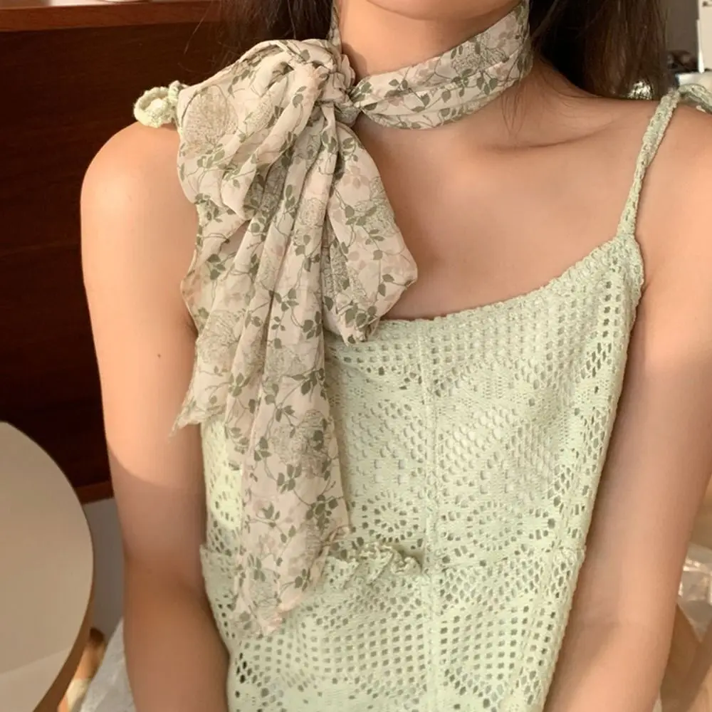 

Elegant French Style Printing Scarf Flower Hairband Chiffon Silk Scarf Elegant Dress Decoration Scarf Headband Party