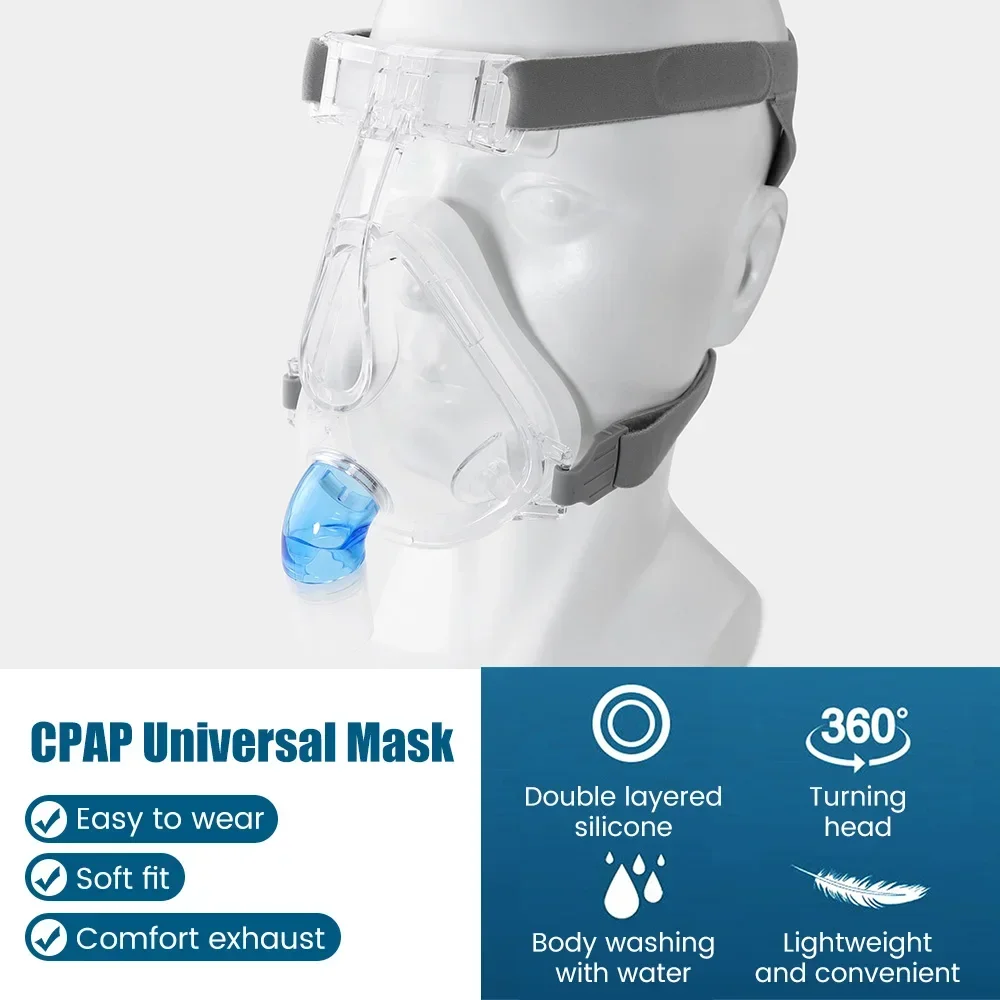 CPAP Full Face Mask Auto CPAP BiPAP With Headgear Headband Use for Cushion Travel Sleep Aid Anti Apnea Snoring Medical Air Breat