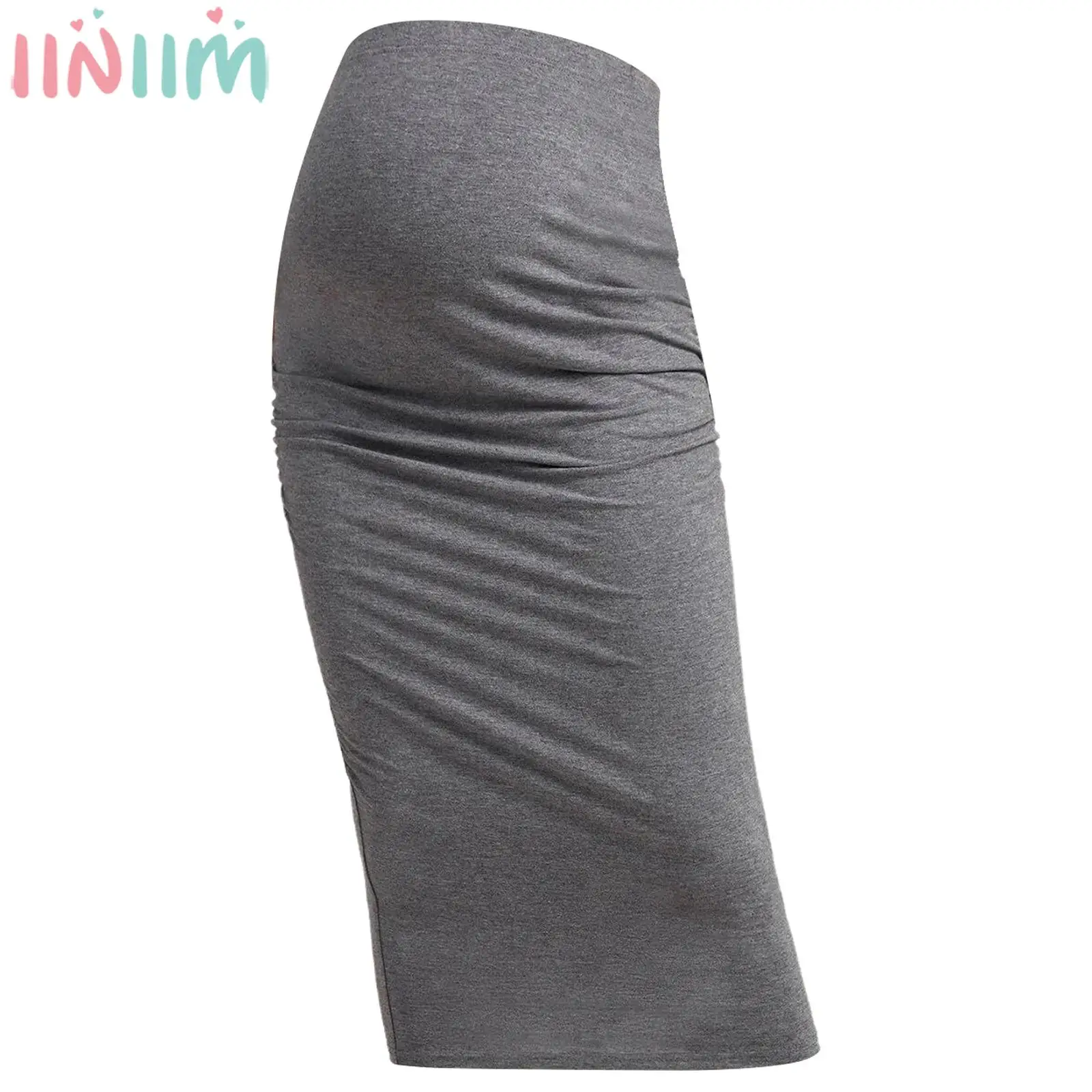 

Maternity Casual Soft High Waist Skirt Pregnant Women Stretchy Ruched Midi Pencil Wrap Bump Belly Skirts for Party Work Street