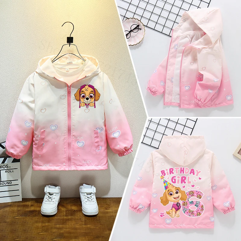 Paw Patrol Pink Jacket for Children Anime Cartoon Number Printing Coat Girls Autumn Winter Travel Fashion Clothes Birthday Gifts