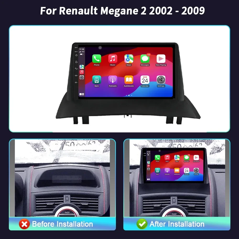 Android 14 For Renault Megane 2 2002-2009 Car Head Unit Radio Multimedia Navigation GPS Wireless BT Carplay Stereo Touch Screen