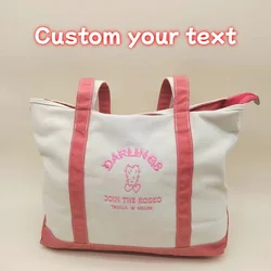 Bolso de mano de lona de gran capacidad para mujer, bolsa de mano con nombre bordado personalizado, bolso de barco, regalo personalizado para mamá, bolsos de compras