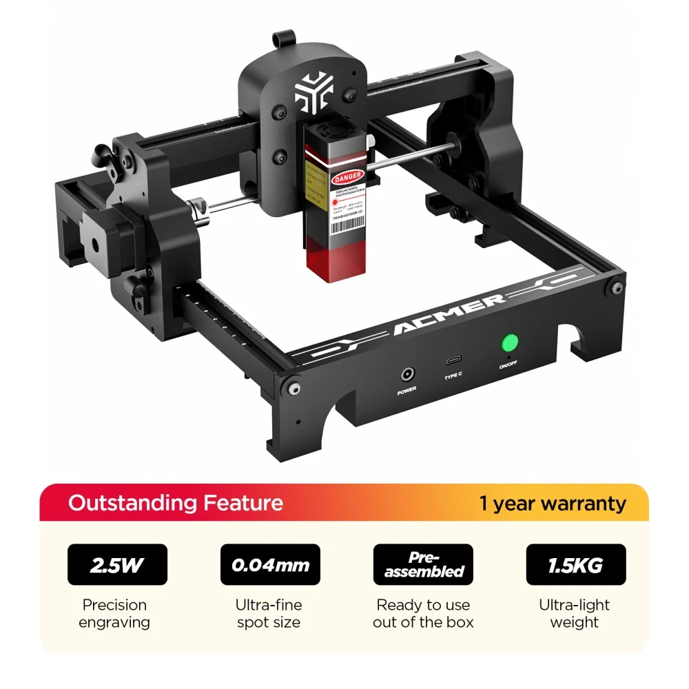 ACMER Mini draagbare lasergraveerder Hoge precisie CNC-snijgereedschappen Graveermachine DIY voor logo Hout Glas Acryl Beginner